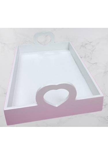 Hobi Erc Kalp Kulplu Tepsi 90404 Model Ahşap Mdf Parlak Beyaz Lake Boya El Yapımı