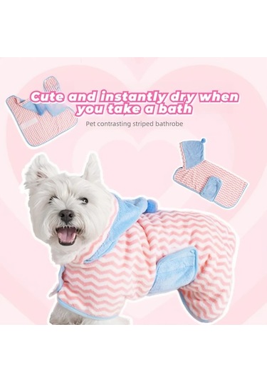 Elmpaly Pembe Mavi L Hızlı Kuruyan Köpek Bornozu Ultra Emici Ayarlanabilir Havlu