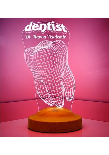 3D Led Lamba 3 Boyutlu Diş Doktoru Dentist Kişiye Özel Hediye