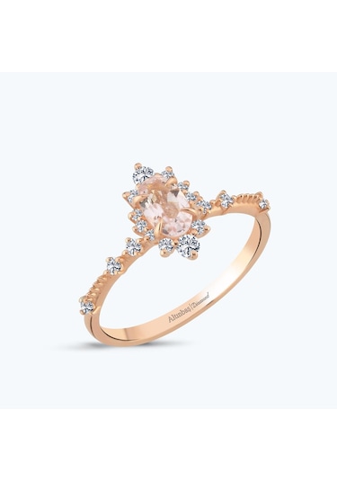 Altınbaş Pırlanta Morganite Taşlı Oval Yüzük Pnf004pmrg-14k