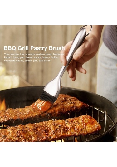 Fortunelane Large Ergonomic Stainless Steel Handle Silicone Bbq Brush - 230c Heat Resistant, Easy To Wash, For Spreading Sauce On