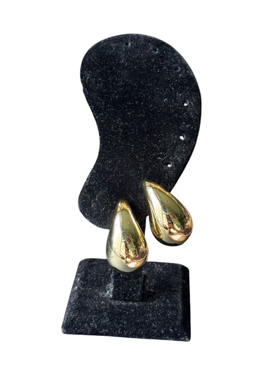 Gold Yansımalı Parlak Su Damlası Bijuteri Küpe Sarı