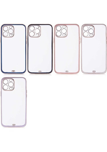 iPhone Uyumlu 12 Pro Max Kılıf Köşeli Gold Şeffaf Kapak
