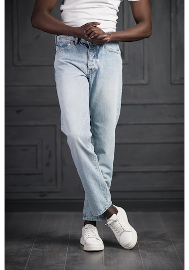 Fbı Pamuklu Taş Yıkama Baggy Geniş Paça Jean Pantolon Buz Mavi