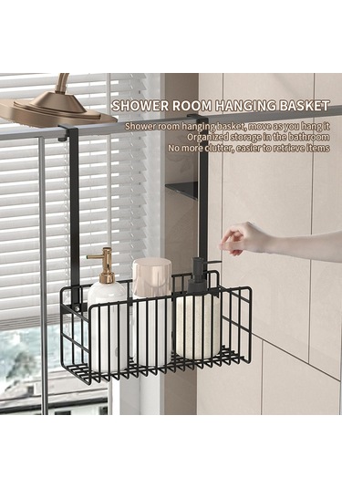 Homyl Kapı Üstü Duş Sepeti Modern Askılı Düzenleyici Yurt Siyah