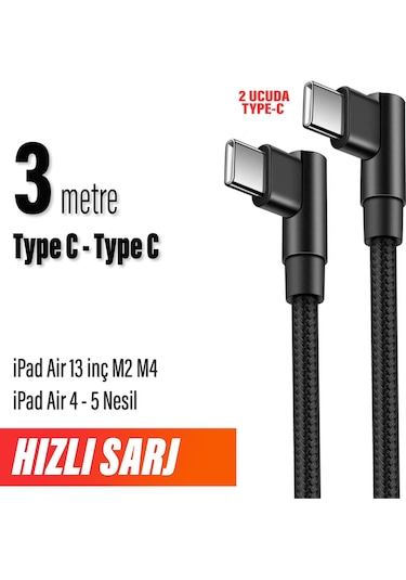 İpad Air 13inç M2 M4 İpad Air 4-5 Nesil Şarj Kablosu Uzun 3m Typec To Typec Hızlı Şarj