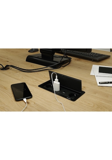 Metalline® Klip-line Bas-Aç Priz Sistemi Usb-A  Usb-C - Siyah
