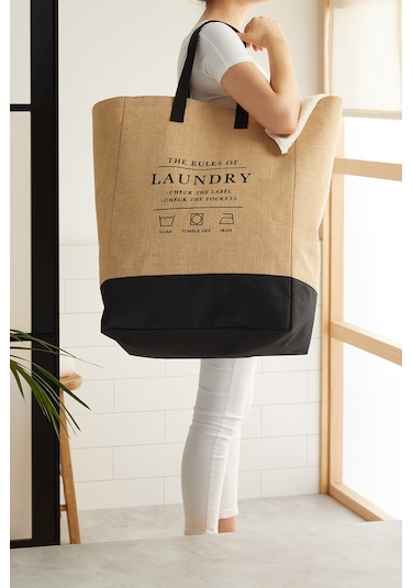 Ocean Home Textile Su Geçirmez Tabanlı Jüt Çamaşır Çantası 40 x 25 x 55 cm