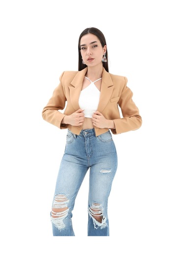 Crop Blazer Kısa Ceket - Camel-camel Camel