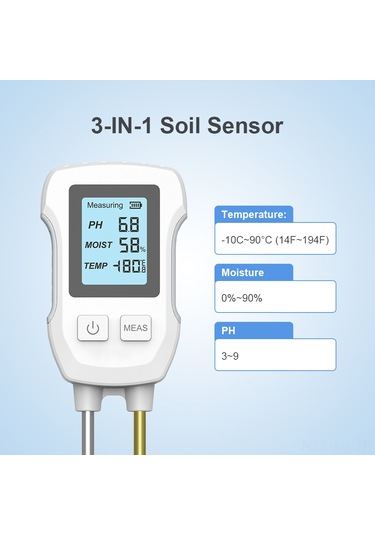 Folinda Toprak Ph, Nem Ve Sıcaklık Testeri - Çift İğne Hassas Ölçüm - Lcd Ekranlı Bahçe Bitki Bakımı Aleti