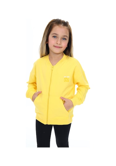 Toontoy Kız Çocuk Baskılı Hırka Koyu Sarı