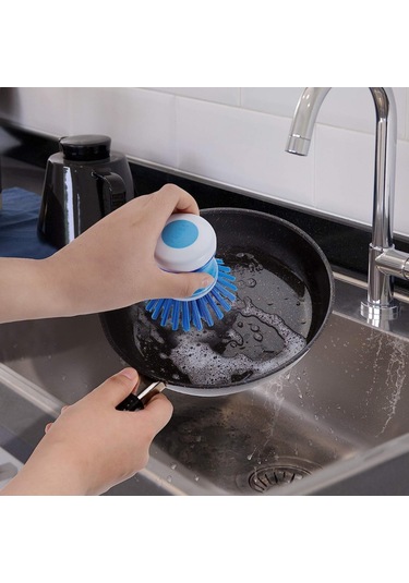 Pratik Sıvı Deterjan Hazneli Bulaşık Fırçası Hazneli Mutfak Banyo Lavabo Yıkama Fırçası 1 Adet
