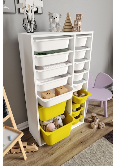 %100 Mdf - Xl Duo 16 Sepetli Oyuncak Dolabı Sarı