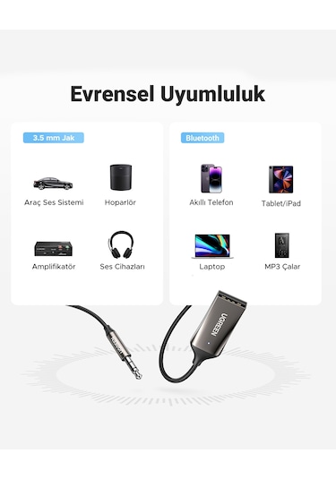 Ugreen Usb 2.0 To 3.5mm Mikrofonlu Bluetooth 5.0 Araç Kiti, 70601