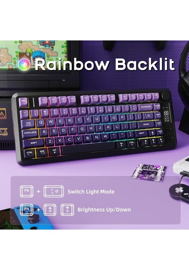 Freewolf M75 Kablosuz Bt+2.4ghz Oled Tft Ekranlı Membran Reinbow Aydınlatmalı Gaming Oyuncu Klavye