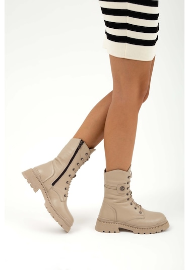 Tamer Tanca Kadın Hakiki Deri Krem Casual Bot 922 23k10024 Bn Bot Sk22/23 Krem Floter Krem