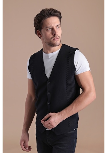 Ferraro Düğmeli Pamuk Triko Yelek - Lacivert-Lacivert