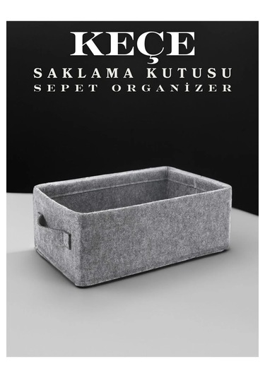 Dolap İçi Çamaşır Oyuncak Düzenleyici Keçe Saklama Kutusu Sepet O Gri
