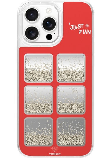 İphone Uyumlu 16 Pro Kılıf Aynalı Ve Boncuklu Tasarım Youngkit Spirit Serisi Kapak Kırmızı