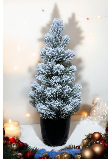 Yapay Çiçekçiniz Kar Desenli Yılbaşı Çam Ağacı 42 Cm Siyah