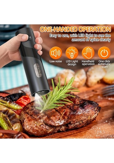 Motion003 2 Adet Üstten Doldurmalı Otomatik Elektrikli Biber Değirmeni Seti Ayarlanabilir Öğütme Kalınlığı Büyük Kapasite Ev Mutfak İçin Led Işık Ahşap