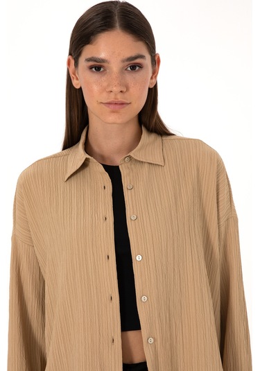 Pierre Cardin Kadın Koyu Bej Gömlek Desenli 50318232-vr088 Koyu Bej