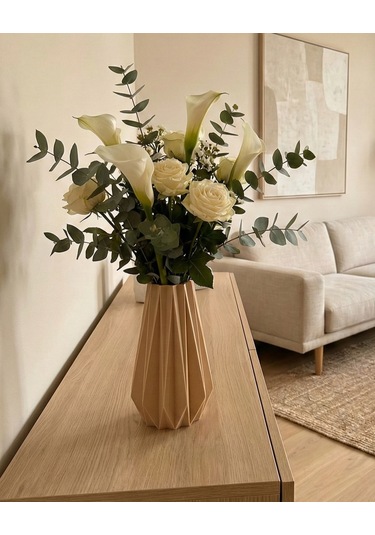 Elana Design Tria Vazo - Modern Tasarımlı Şık Çiçek Vazosu Bej