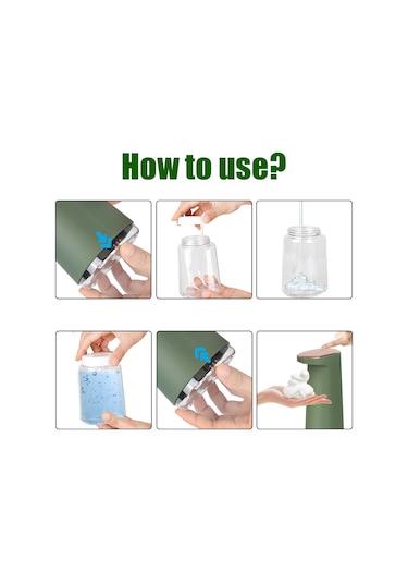 450ml Otomatik Köpük Sabunluk Usb Şarjlı Temassız Dispenser 1 Yeşil