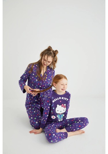 Hello Kitty Kız Çocuk Kız Uzun Kol 100% Pamuklu Pijama Takımı Renklı