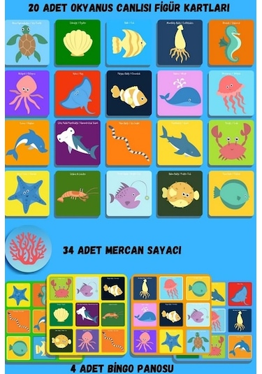 DoerKids Okyanus Temalı Çocuk Tombalası - Ocean Bingo