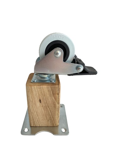 Kale Ahşap Tekerli Ayak Mobilya Masa Dolap Tekerli Ayağı Frenli 15cm Ceviz Ağacı 1 Adet Açık Ceviz