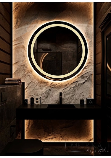 Nuun Dekor 70cm Kumlamalı Günışığı Ledli Banyo Lavabo Ofis Makyaj Kuaför Aynası - Trafolu Şeffaf