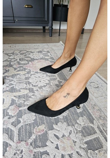 10 670 Topukla Kadın 6 Cm Kadeh Topuk Stiletto Siyah Süet