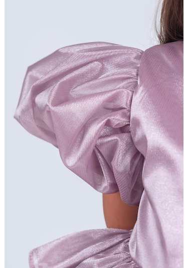 Volanella Taçlı Kız Çocuk Abiye Çift Tarz, Tek Elbise. Lila