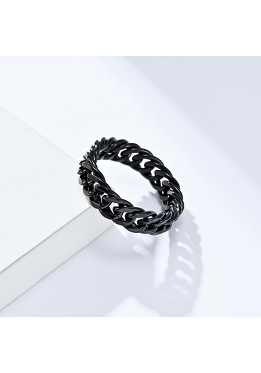 Siyah Moda Titanyum Çelik Yüzükler Zincir Çift Dokuma Küba Basit Erkek Yüzük Gümüş Kadın Yüzük Takı Yeni 2023 Çiftin Yüzük 9 Siyah