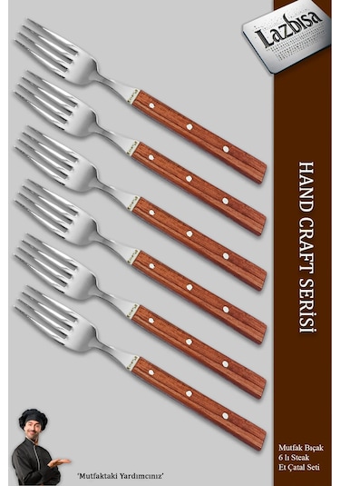 Hand Craft Serisi 6 Parça Steak Et Kahvaltı Yemek Çatalı Mft-865 Gül