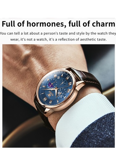 Olevs 2893 Erkekler Çok Fonksiyonlu İş Kuvars Saati Kahverengi + Mavi