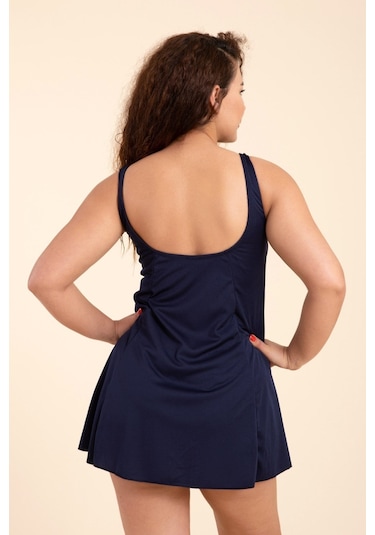 Kadın Büyük Beden Düz Askılı Etekli Elbise Mayo Lacivert-lacivert 30643 - 1 Lacivert