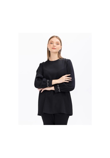 Scl Bisiklet Yaka Kol Detaylı Siyah Kadın Bluz 2321001002 001