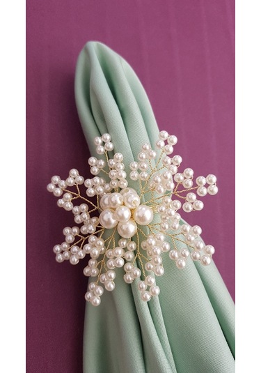 Pekars Şampanya Renk Incili Kartanesi Peçete Yüzüğü 6 Adet