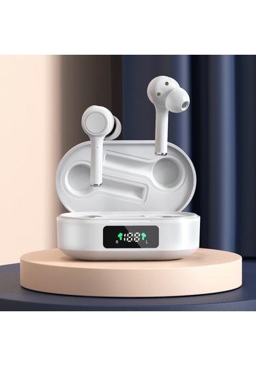 Mı4 Bluetooth 5.0 Led Dijital Ekran Akıllı Gürültü Azaltma Gerçek Kablosuz Bluetooth Kulaklık Beyaz