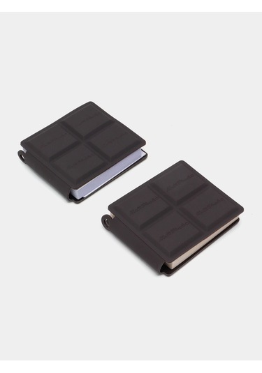 2'li Mini Kare Çikolata Figürlü Kokulu Not Defteri Zincirli Anahtarlık Kahverengi