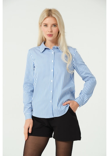 S'amore Clothing Çizgili Gömlek Mavi Multi Mavi