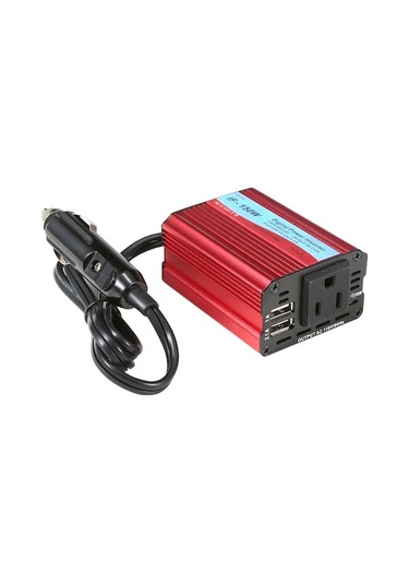 Kırmızı 150w 12v-110v Araç Inverteri, Tamirli Sinüs Dalga, 2 Usb + Ac Çıkışı, Hızlı Şarj, Çoklu Koruma