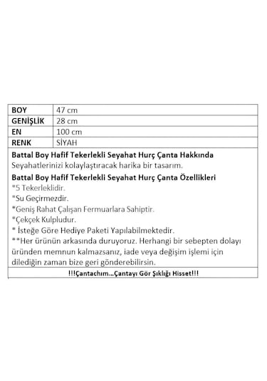 Hurç Çantası Battal Boy Seyahat Tekerlekli Siyah