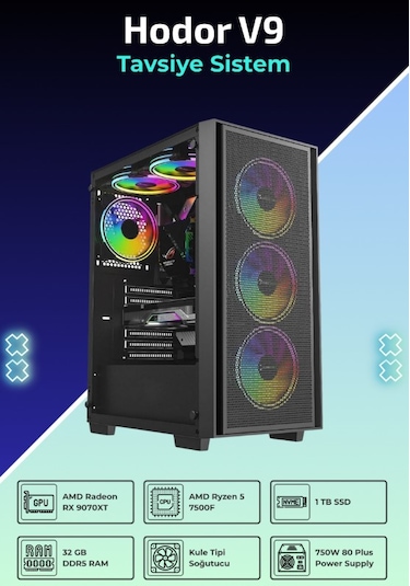 IH Hodor V9 R5-7500F 32 GB 1 TB SSD 16 GB RX9070XT FreeDos Masaüstü Bilgisayar