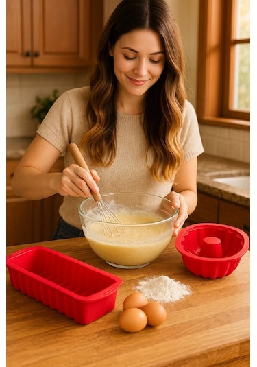 Silicolife 2 Li Silikon Kek Kalıbı Seti, Baton Kek Kalıbı Ve Burgu Kek Kalıbı Seti Yerli Üretim Kırmızı Kırmızı