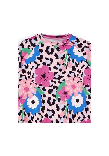 Denokids Çiçekli Leopar Kız Çocuk Sweatshirt Renkli