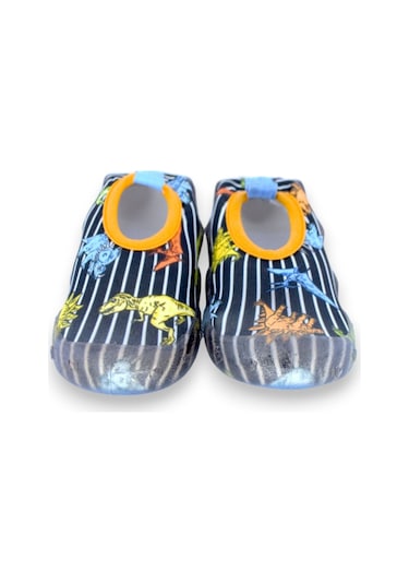 First Step Siyah Çizgili Dinazor Erkek Çocuk Kaydırmaz Taban Deniz Ayakkabısı F-7022 Çok Renkli