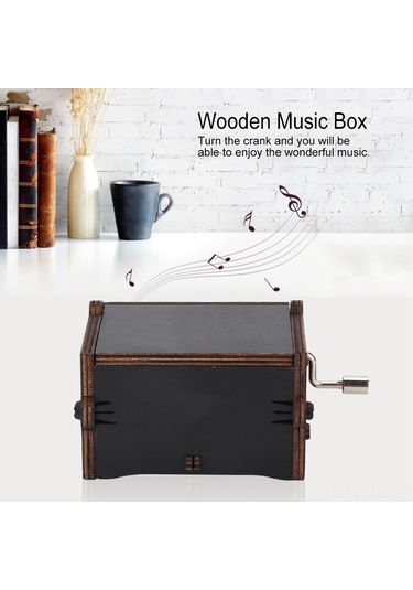 Vkemall Ahşap Mekanik Müzik Kutusu, Pil Gerektirmeyen, Elden Döndürülür, Siyah, Dekoratif Hediyelik, Dayanıklı